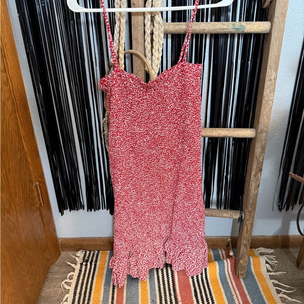 American Eagle Outfitters Red and White Ruffle Dress